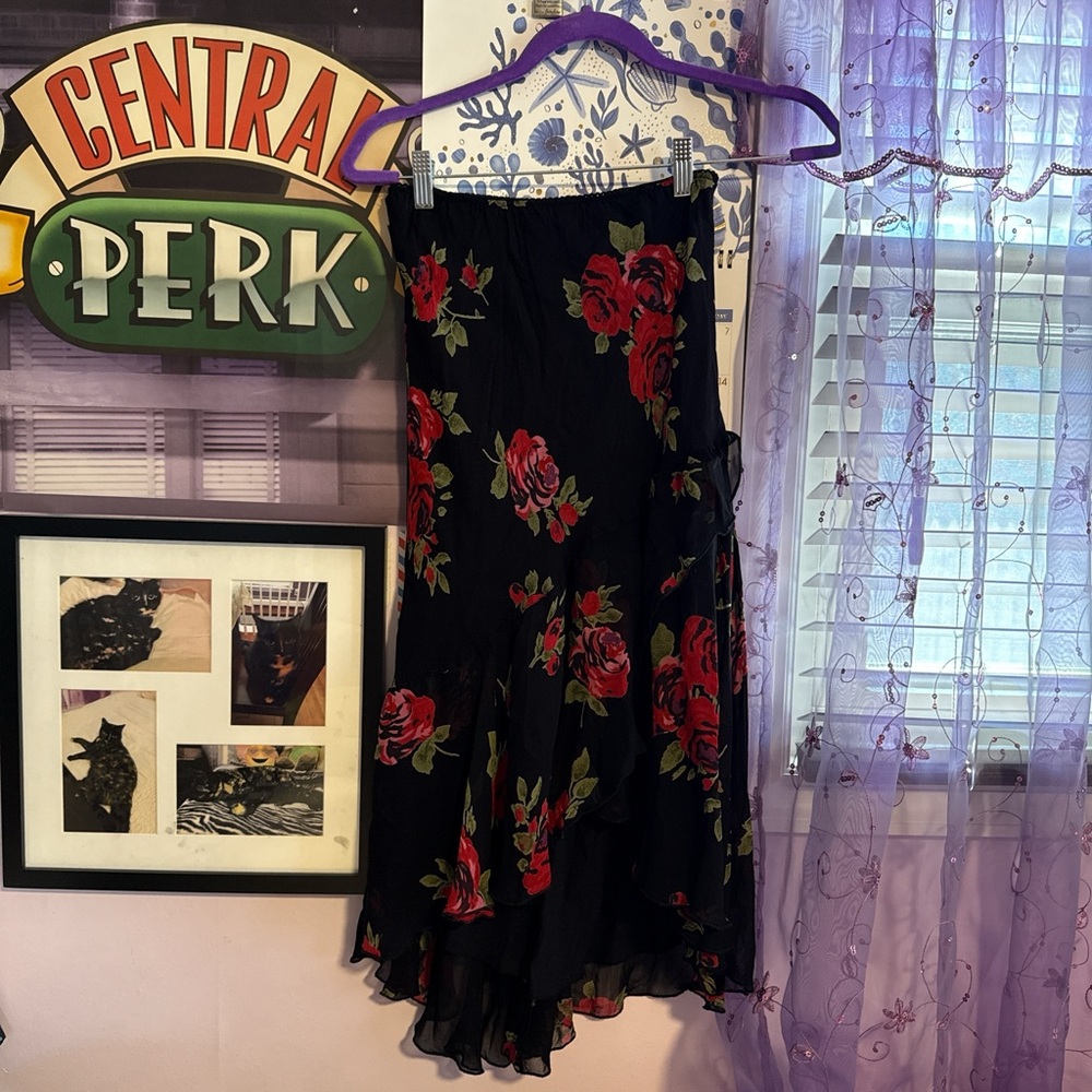Temptations Black and Red Floral High Low Skirt
